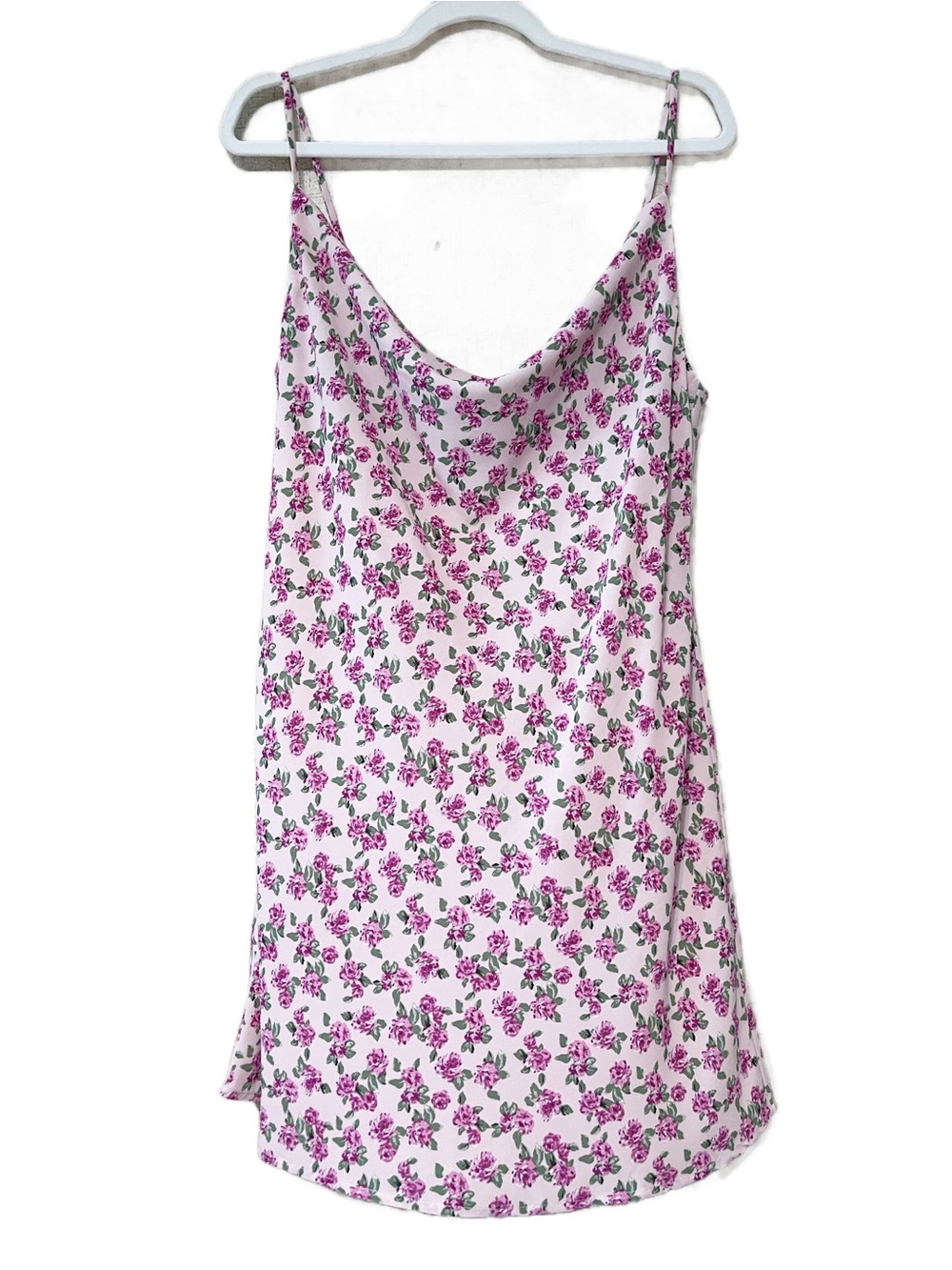 VICI Pink Purple Ditsy Floral Cowl Neck Mini Slip Dress Sleeveless Womens Large